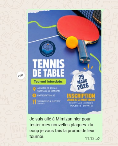 Photo de Tournoi interclubs tennis de table